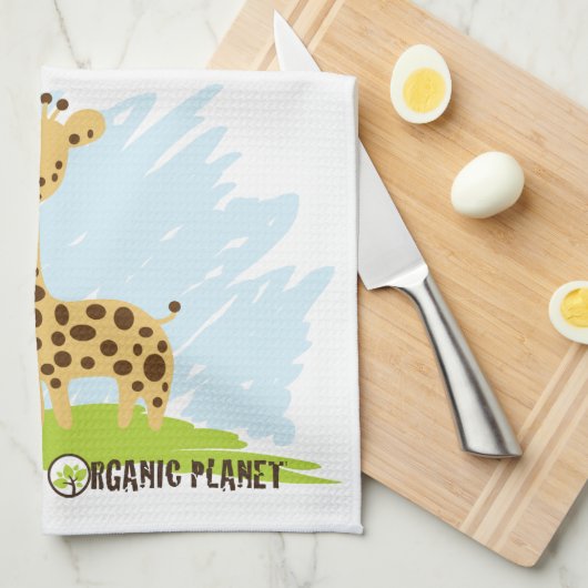 かわいいお母さん及びベビーのキリン緑及び黄色タオル キッチンタオル (四つ折り)