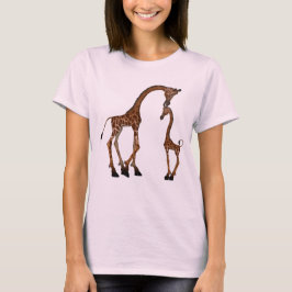 かわいいお母さん及びベビーのキリン Tシャツ