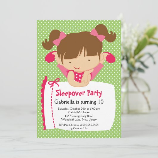 かわいいお泊まりの誕生日パーティーの招待 招待状 (スタンド正面)