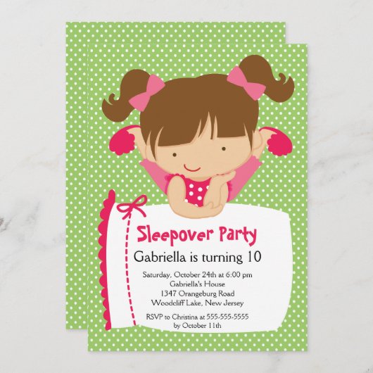 かわいいお泊まりの誕生日パーティーの招待 招待状 (正面/裏面)