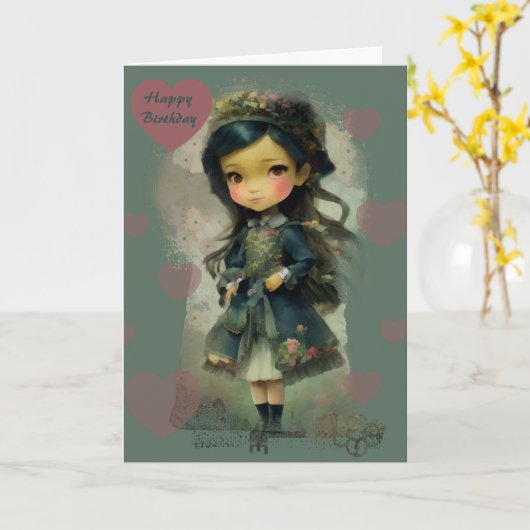 かわいいお洒落おとぎ話ガール カード (黄色い花)