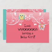 かわいいお洒落おもしろいスワールフクロウが赤ちゃんシャワーカードをフクロウ 招待状 (正面/裏面)
