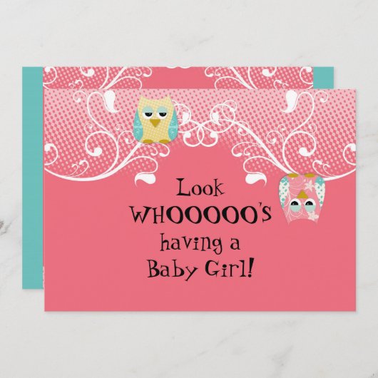かわいいお洒落おもしろいスワールフクロウが赤ちゃんシャワーカードをフクロウ 招待状 (正面/裏面)