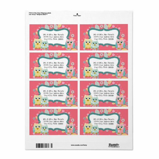 かわいいお洒落おもしろいスワールフクロウ赤ちゃんシャワーシール ラベル (フルシート)