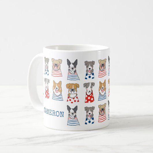 かわいいお洒落おもしろい犬イラストレーションパーソナライズされた コーヒーマグカップ (正面左)