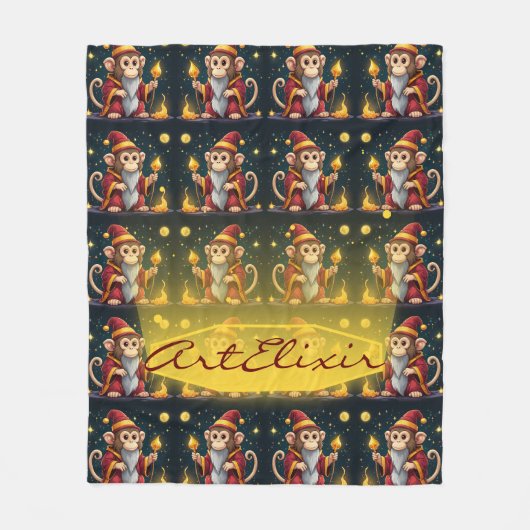 かわいいお洒落かわいいウィザードのモンキーパターン フリースブランケット (正面)