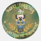 かわいいお洒落くるみ割りフェイク金ゴールドグリッター緑 ラウンドシール (正面)