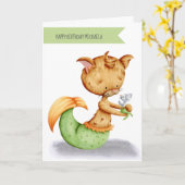 かわいいお洒落ねこマーメイド誕生日 カード (黄色い花)
