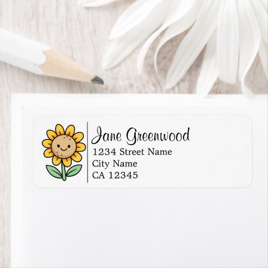 かわいいお洒落ひまわりの名前と住所 ラベル (インサイチュ)