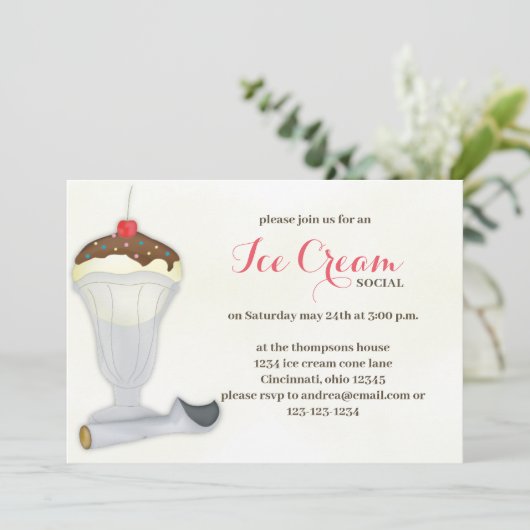 かわいいお洒落アイスクリームソーシャルウォーター色 招待状 (スタンド正面)