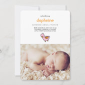 かわいいお洒落アヒル写真ベビーガール誕生 案内状 (正面)