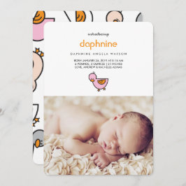 かわいいお洒落アヒル写真ベビーガール誕生 案内状