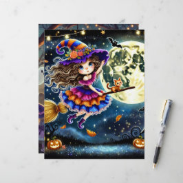 かわいいお洒落ウィッチ飛んでいるハロウィーンスクラップブック