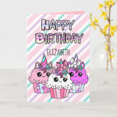 かわいいお洒落カップケーキガールズ誕生日 カード (黄色い花)