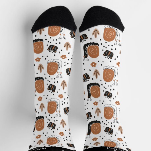 かわいいお洒落ガーデンカタツムリ蝶と花 ソックス (上部)