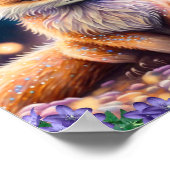 かわいいお洒落キツネ紫色の花子供部屋ウォールアート ポスター (角)