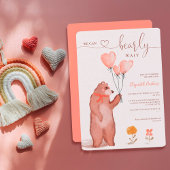 かわいいお洒落クマハートの赤ちゃんシャワー 招待状