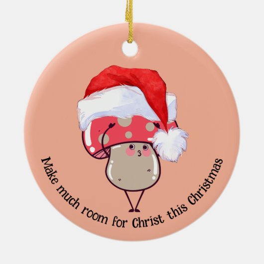 かわいいお洒落クリスマスサンタキノコ セラミックオーナメント (裏面)