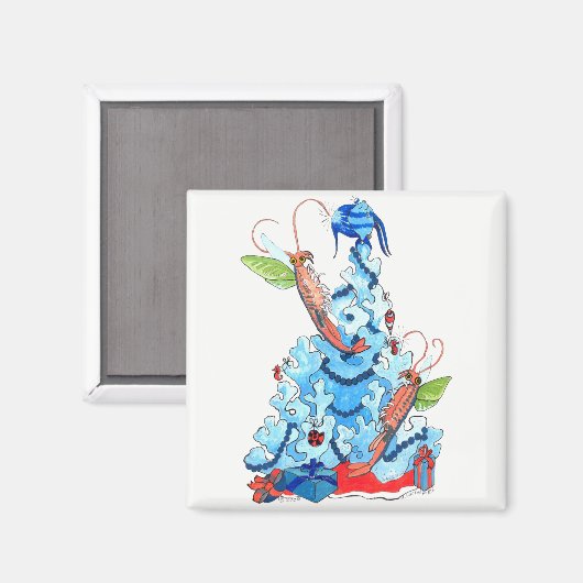 かわいいお洒落クリスマス妖精エビと木 マグネット (正面/裏面)