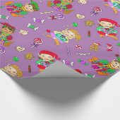 かわいいお洒落クリスマス小人とキャンディー ラッピングペーパー (角)