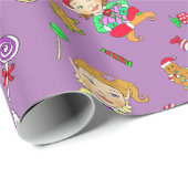 かわいいお洒落クリスマス小人とキャンディー ラッピングペーパー (ロールコーナー)