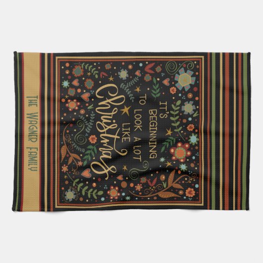 かわいいお洒落クリスマス引用文パーソナライズされた キッチンタオル (横)