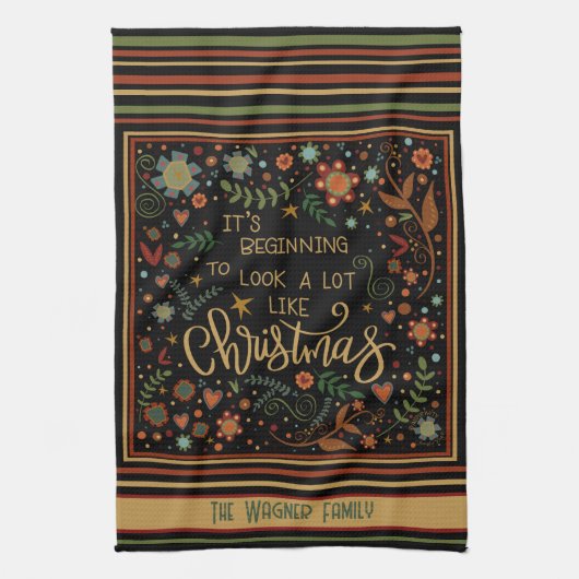 かわいいお洒落クリスマス引用文パーソナライズされた キッチンタオル (縦)