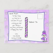 かわいいお洒落クリスマス雪だるまと鳥 ポストカード (裏面)