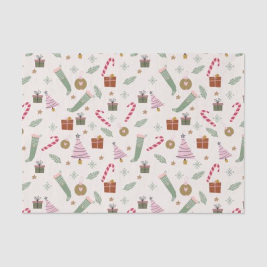 かわいいお洒落グリーンピンク居心地の良い冬のクリスマス 薄葉紙 (正面)