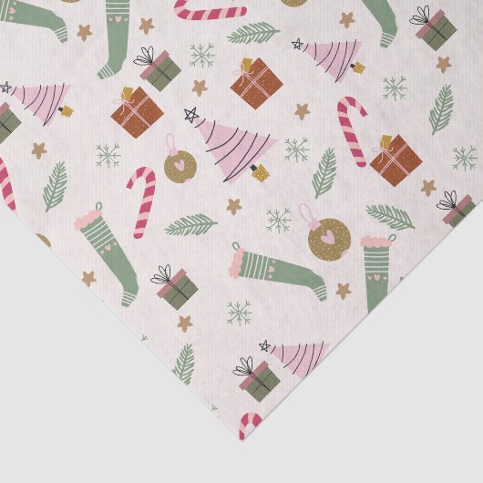 かわいいお洒落グリーンピンク居心地の良い冬のクリスマス 薄葉紙 (詳細)