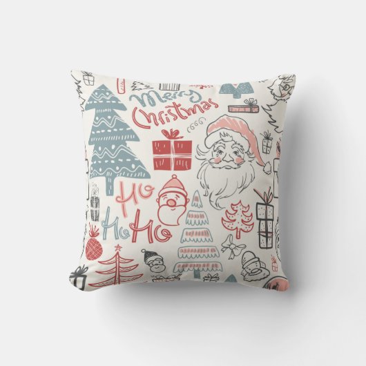 かわいいお洒落サンタクリスマスツリーパターンピンク クッション (正面)