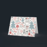 かわいいお洒落サンタクリスマスツリーパターンピンク シーズンカード<br><div class="desc">サンタ空白のイラストや木やプレゼントのおもしろいパタお洒落ーンをピンク、赤、ティール（緑がかった色）で飾った可愛いクリスマスカード。</div>