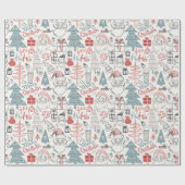 かわいいお洒落サンタクリスマスツリーパターンピンク ラッピングペーパー (フラット)
