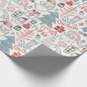 かわいいお洒落サンタクリスマスツリーパターンピンク ラッピングペーパー (角)