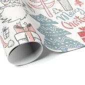 かわいいお洒落サンタクリスマスツリーパターンピンク ラッピングペーパー (ロールコーナー)