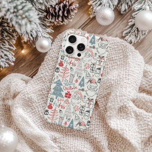 かわいいお洒落サンタクリスマスツリーパターンピンク iPhone 12ケース