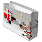 かわいいお洒落サンタクロース、トナカイ ラージペーパーバッグ (正面アングル)