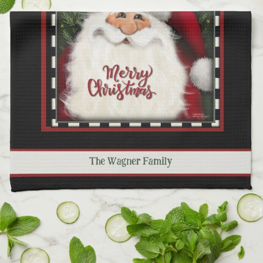 かわいいお洒落サンタパーソナライズされたクリスマス キッチンタオル (折り畳み)
