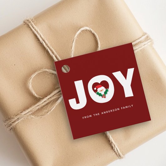 かわいいお洒落サンタ&ホリーベリークリスマスジョイ フェイバータグ