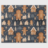かわいいお洒落ジンジャーブレッドマンクリスマス ラッピングペーパー (フラット)