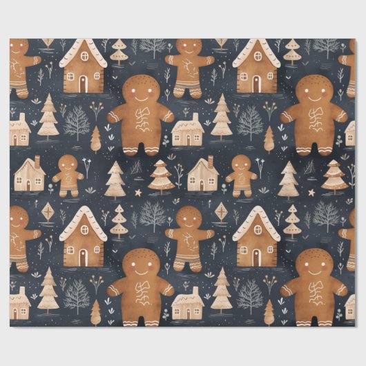 かわいいお洒落ジンジャーブレッドマンクリスマス ラッピングペーパー (フラット)