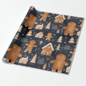 かわいいお洒落ジンジャーブレッドマンクリスマス ラッピングペーパー (アンロールド)