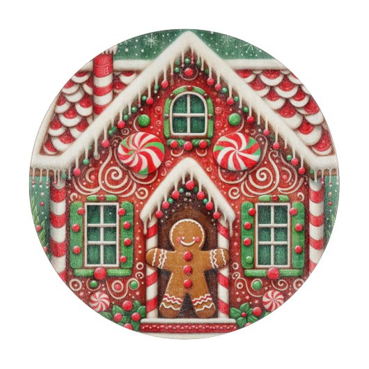 かわいいお洒落ジンジャーブレッドマン&ハウス カッティングボード (正面)