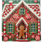 かわいいお洒落ジンジャーブレッドマン&ハウス シャワーカーテン (正面)