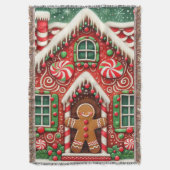 かわいいお洒落ジンジャーブレッドマン&ハウス スローブランケット (正面縦)