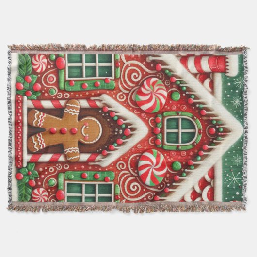 かわいいお洒落ジンジャーブレッドマン&ハウス スローブランケット (正面)
