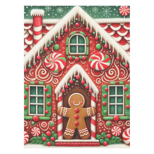 かわいいお洒落ジンジャーブレッドマン&ハウス テーブルクロス (正面)