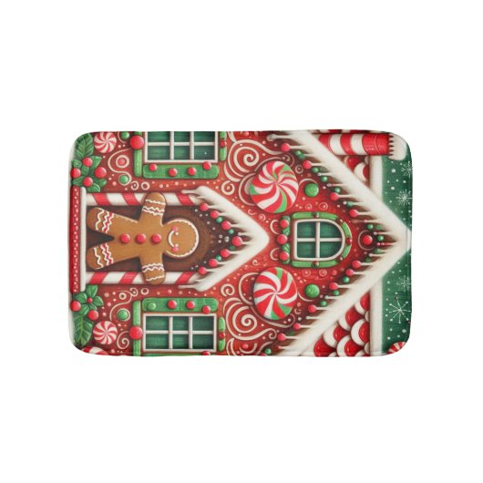 かわいいお洒落ジンジャーブレッドマン&ハウス バスマット (正面)