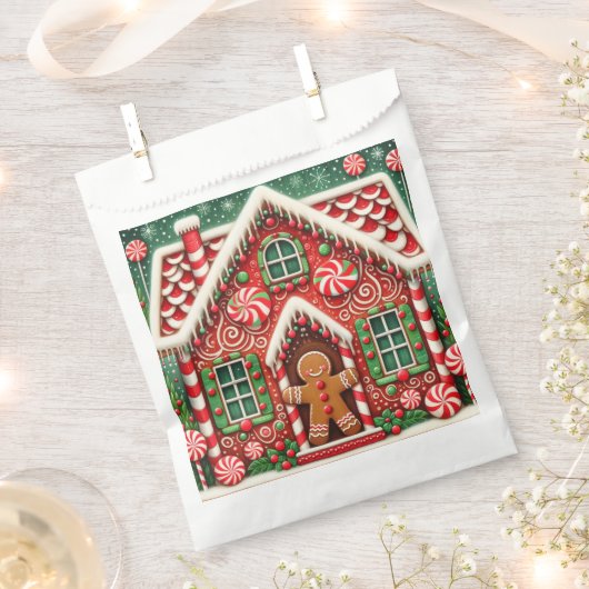 かわいいお洒落ジンジャーブレッドマン&ハウス フェイバーバッグ (クリップ留めされた状態)
