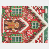 かわいいお洒落ジンジャーブレッドマン&ハウス フリースブランケット (正面(横))